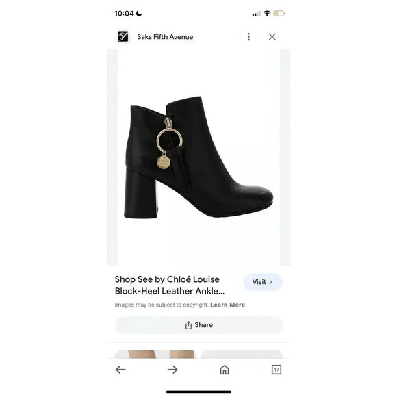 See by Chloe Boots Louise Block Heel Ankle Booties Black Leather Zip Size 37 7 - Picture 15 of 15